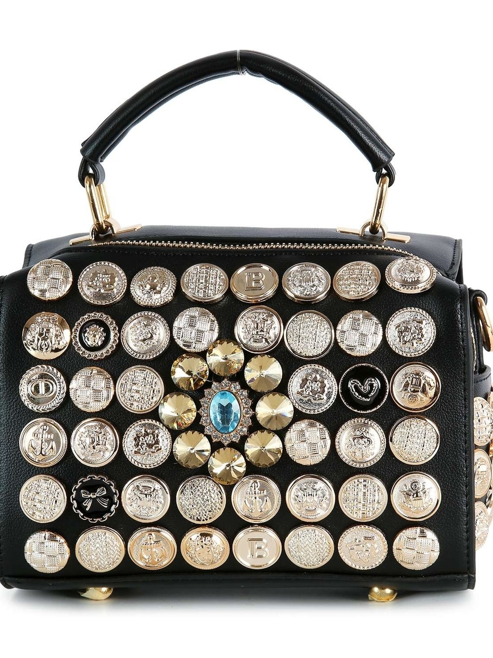 Embellished Black Top-Handle Bag with Gold Accents